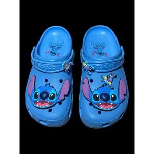 Disney Lilo & Stitch Crocs Classic Clogs Blue Mens 6 Womens 8 Jibbitz Charms